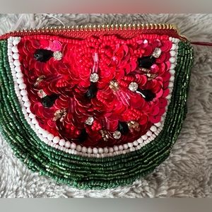 Anthropology watermelon beaded coin pouch